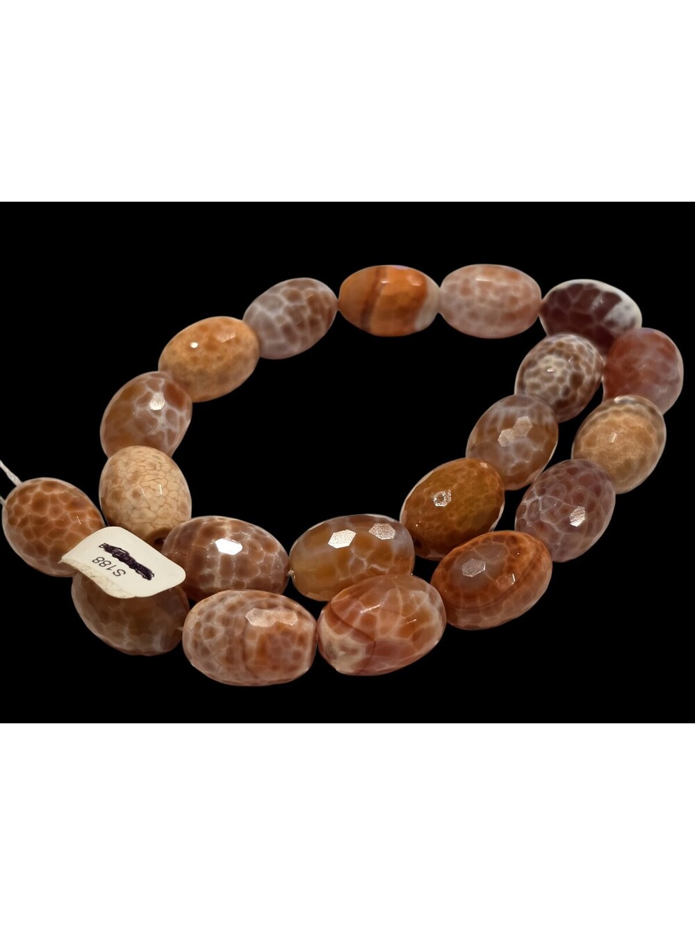 Fire Agate Faceted XL Oval Beads Strand 16" Dragon Vein Crab Fire Agate 126g